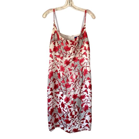 Mario Balthazar Silk Blend Sleeveless Sheath Dress Red White Floral Print 10 - Picture 1 of 7
